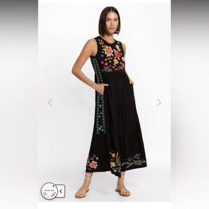 Johnny Was Black Maxi Dress with Floral Embroidery size Medium